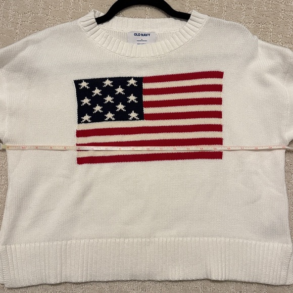 Old Navy Crewneck American Flag Sweater in Magnolia White 100% Cotton - Picture 7 of 7